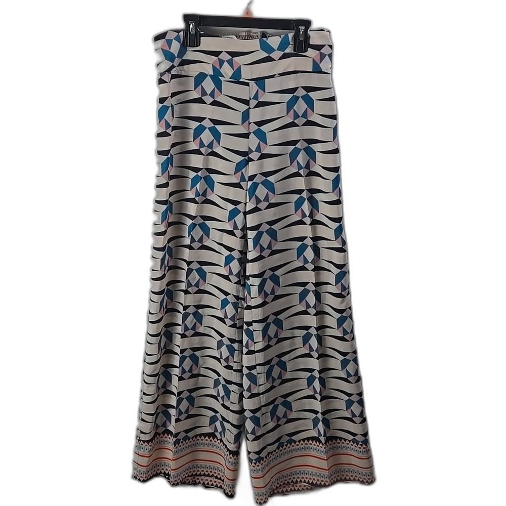 Bar III Women's Blue and Pink Patterned Pull On Wide Leg Pants Sz M
